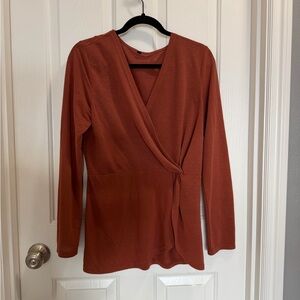 Rust Wrap Front Long Sleeve Top